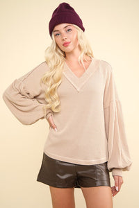 Jamie Two Tone Ribbed Top-Oatmeal