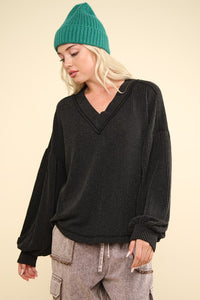 Jamie Two Tone Ribbed Top-Charcoal