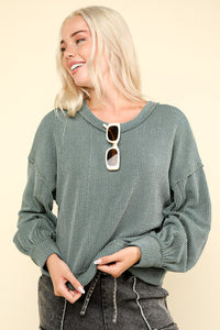 Fawn Two Tone Knit Top-Moss