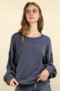 Fawn Two Tone Knit Top-Denim