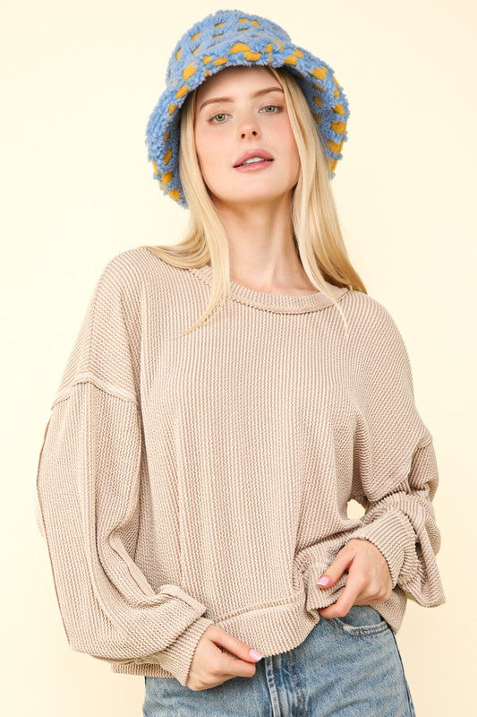 Fawn Two Tone Knit Top-Oatmeal