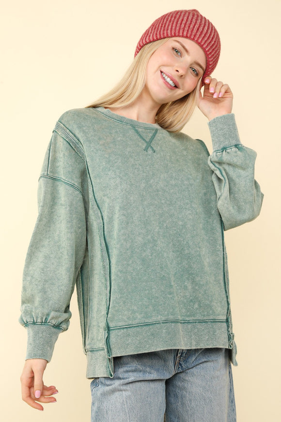 Hazlee Mineral Washed Knit Top-Green