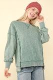 Hazlee Mineral Washed Knit Top-Green