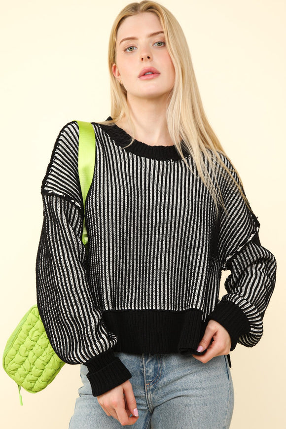 Kinsley Two-Toned Striped Sweater- BLK