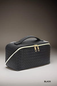 Woven Leather Travel Bag Black