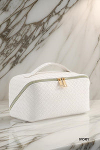 Woven Leather Travel Bag Cream