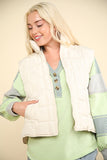 Heidi Solid Puffer Vest-Ecru