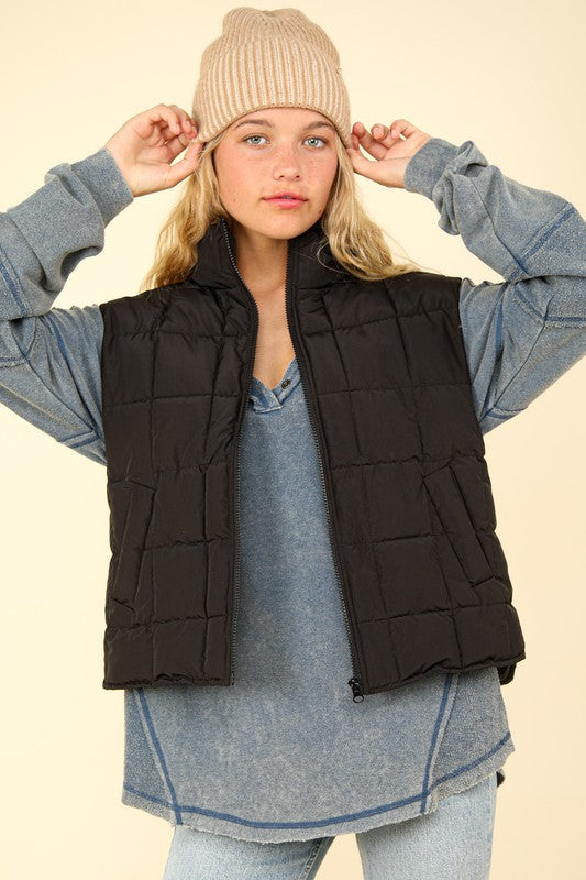 Heidi Solid Puffer Vest-Black