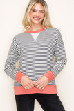 Ivy Striped Terry Pullover- Charcoal