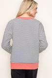 Ivy Striped Terry Pullover- Charcoal