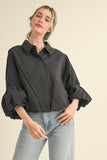 Paizlee Button Down Bubble Sleeve Top