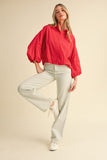 Paizlee Button Down Bubble Sleeve Top