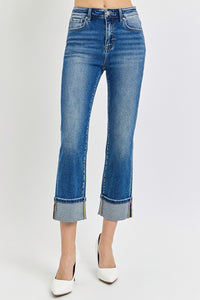 Campbell High Waisted Ankle Straight Cuffed Jeans