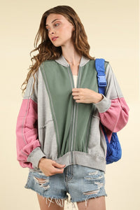 Rose Color Block Casual Jacket