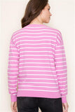 Caitlynn Stripe Crew Neck Sweater-Pink