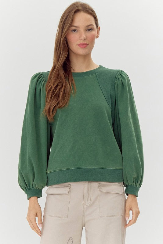 Finley Puff Sleeve Top- Hunter Green