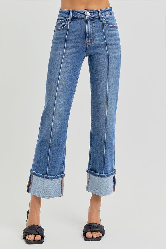 Risen Curvy Straight Hem Cuffed Jeans