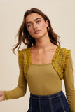 Rexie Ruffle Shoulder Knit Long Sleeve Top