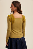 Rexie Ruffle Shoulder Knit Long Sleeve Top