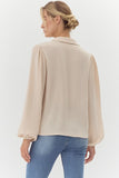 Kinsley Bow Tie Bubble Sleeve Top- Oatmeal