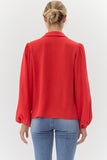 Kinsley Bow Tie Bubble Sleeve Top- Red