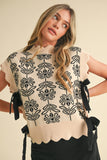 Dakota Scallop Floral Sweater Vest-Black