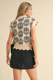 Dakota Scallop Floral Sweater Vest-Black