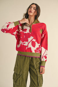 Sutton Floral Half Zip Top