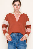 Brianna Color Block L/S Top-Rust