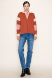 Brianna Color Block L/S Top-Rust