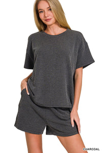 Jazz Corded Rib Short Set- Black