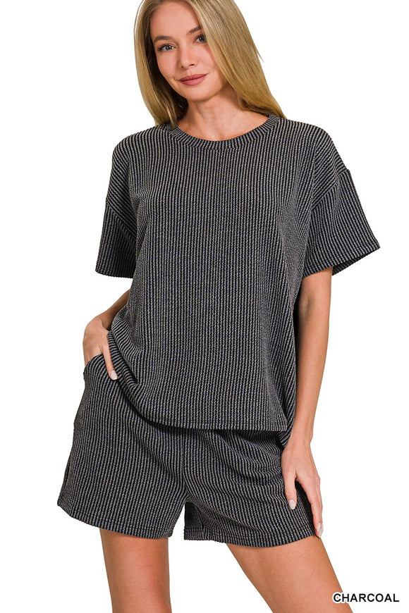 Jazz Corded Rib Short Set- Black