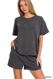 Jazz Corded Rib Short Set- Black
