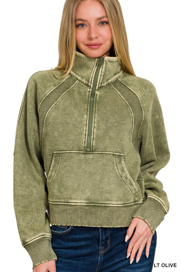 Joelle 1/2 Zip Up -Lt Olive