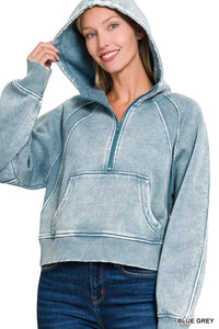 Joelle 1/2 Zip Up Hoodie-Blue Gray