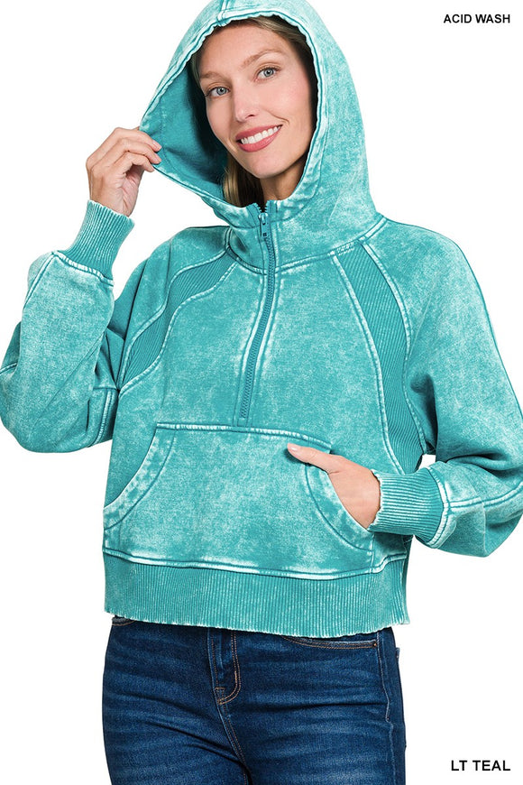 Joelle 1/2 Zip Up Hoodie-Lt Teal