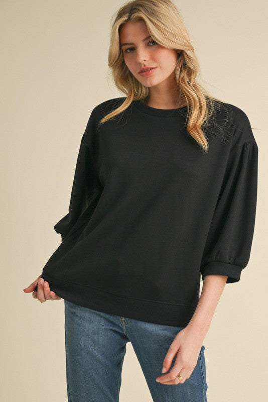 Calvary Drop Shoulder 3/4 Sleeve Sweatshirt-Black