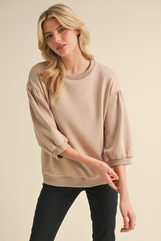 Calvary Drop Shoulder 3/4 Sleeve Sweatshirt- Taupe