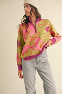 Sutton Floral Half Zip Top