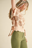 Dakota Scallop Floral Sweater Vest-Beige Taupe