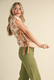 Dakota Scallop Floral Sweater Vest-Beige Taupe