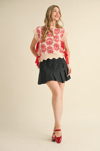 Dakota Scallop Floral Sweater Vest-Red