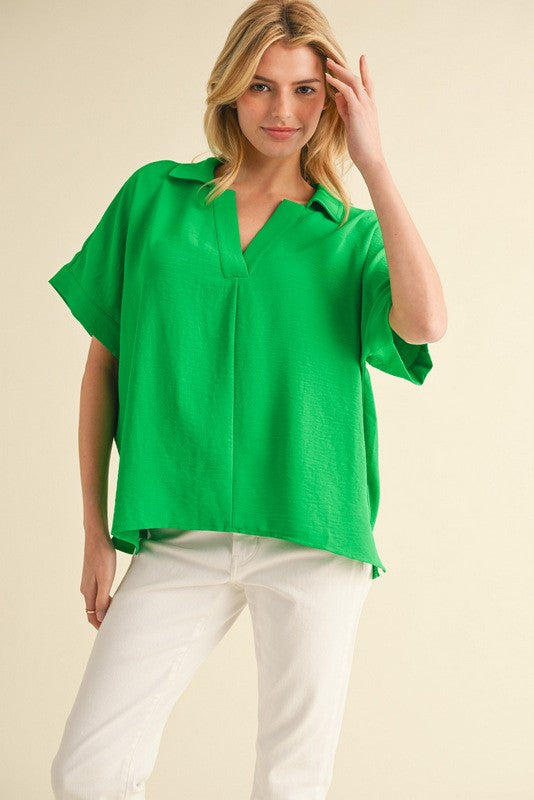 Kamry Dolman Sleeve Top-Green
