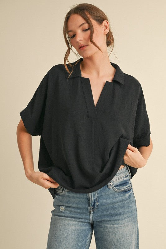 Kamry Dolman Sleeve Top-Black