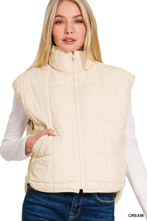 Mattie Quilted Puffer Vest- Cream