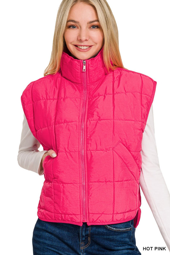 Mattie Quilted Puffer Vest- Hot Pink