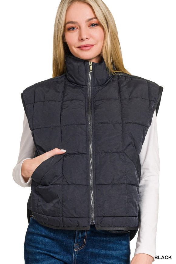 Mattie Quilted Puffer Vest- Black