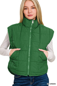 Mattie Quilted Puffer Vest- Dk Green