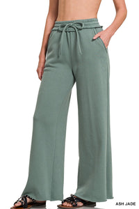 Kasen Fleece Wide Leg Bottoms- Lt Jade