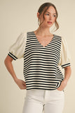 Joleen Striped Puffed Sleeves Top